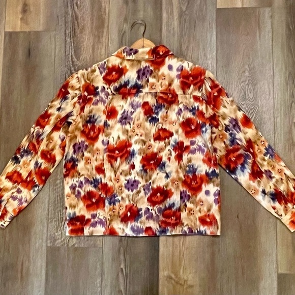 COLDWATER CREEK Women's Petite XS Fall Floral Button Up Long Sleeve Denim Jacket - Picture 7 of 13